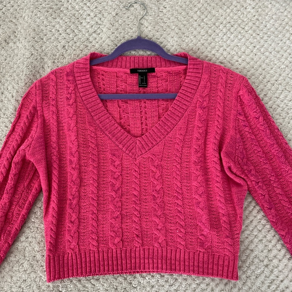 Bright pink forever 21 cable knit sweater!